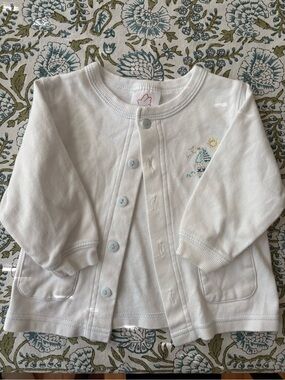 Baby White Cotton Button Cardigan sailboat embroidery
